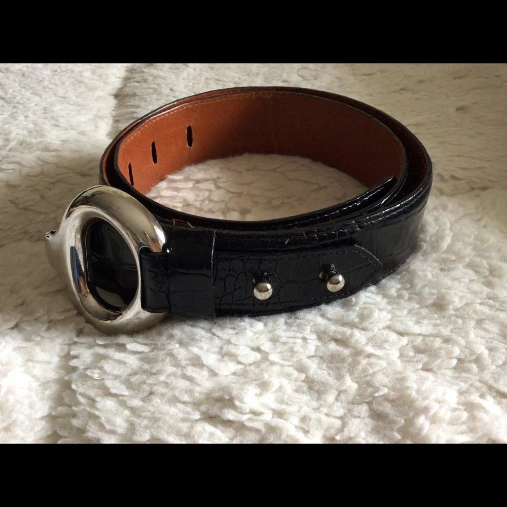 Brian Toohey Exotic Leather Croc Embossed Belt in Black